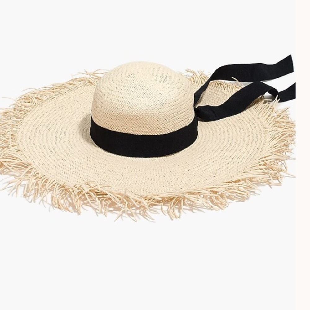J. Crew Natural Straw Floppy Wide Brim Sun Beach Hat Size M/L NWT